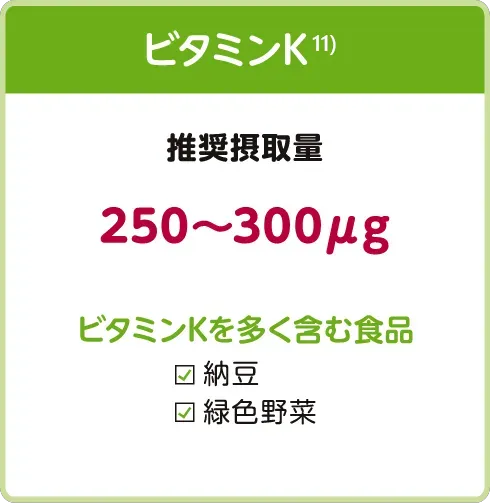 ビタミンK（推奨摂取量250～300μg）
